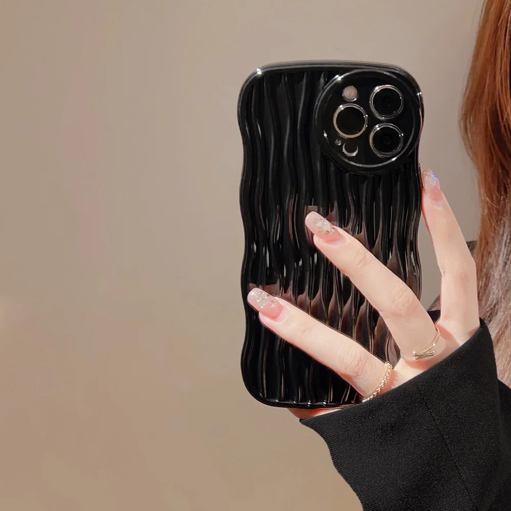 Луксозен Калъф За мобилен Телефон с 3D Модел на водната вълна За iPhone 14 13 12 11 Pro Max X XR XS Max 7 8 14 Plus, Монофонични Лъскав Калъф-Броня