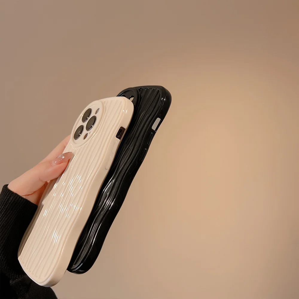 Луксозен Калъф За мобилен Телефон с 3D Модел на водната вълна За iPhone 14 13 12 11 Pro Max X XR XS Max 7 8 14 Plus, Монофонични Лъскав Калъф-Броня