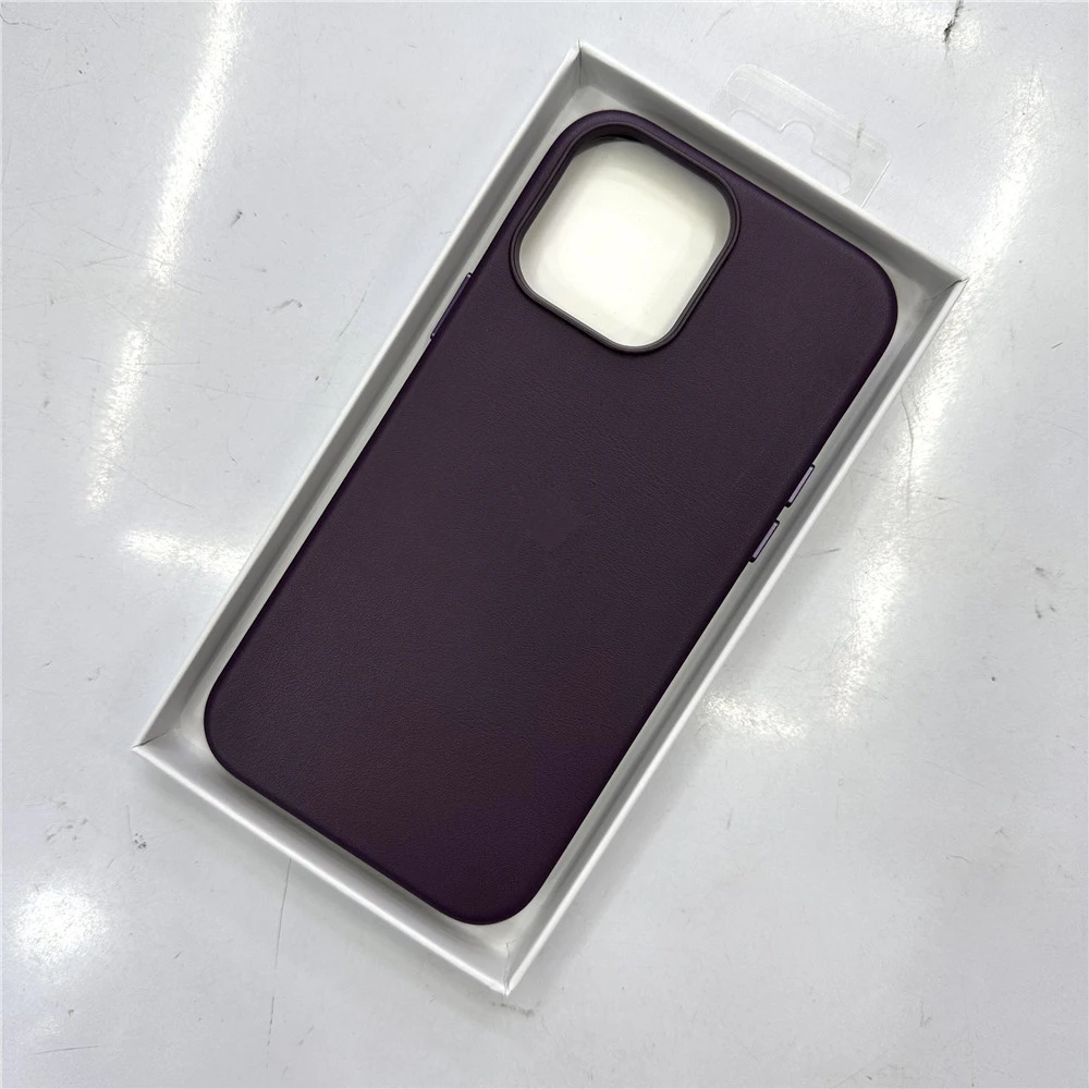 Оригинален кожен калъф за мобилен телефон iPhone 13 Pro Max 14 Pro Max Калъф с кутия Луксозни метални бутони делото за безжично зареждане