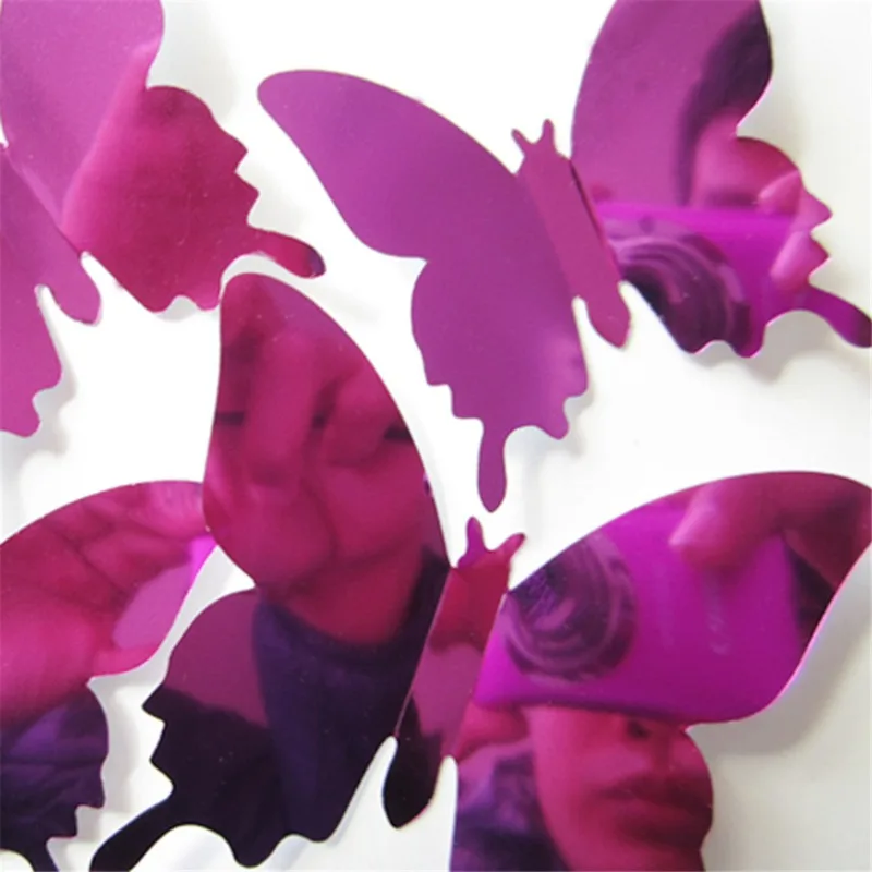 12 бр./лот Творчески огледално Сребърни 3D стикери за стена с пеперуди Сватбен декор за парти направи си САМ декорация на дома за хола Стикер за стена