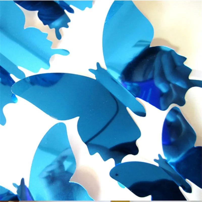 12 бр./лот Творчески огледално Сребърни 3D стикери за стена с пеперуди Сватбен декор за парти направи си САМ декорация на дома за хола Стикер за стена