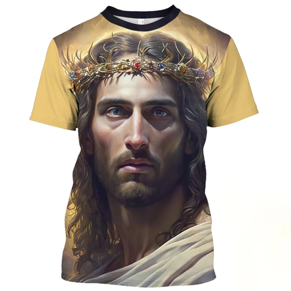 Мъжка тениска С Изображение на Исус Христос, Лятна Ежедневни Тениска С Кръгло деколте, Извънгабаритни Къс Ръкав, Католически Принт, бързо съхнещи Мъжки тениски