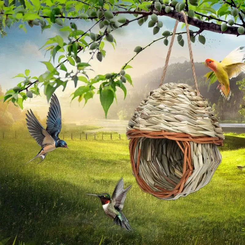 Сплетенное Ръчно Тростниковое Bird ' S Nest Натурална Птица Натурална Билка Къщи Колибри За Зимно Пролетния Декор Подарък