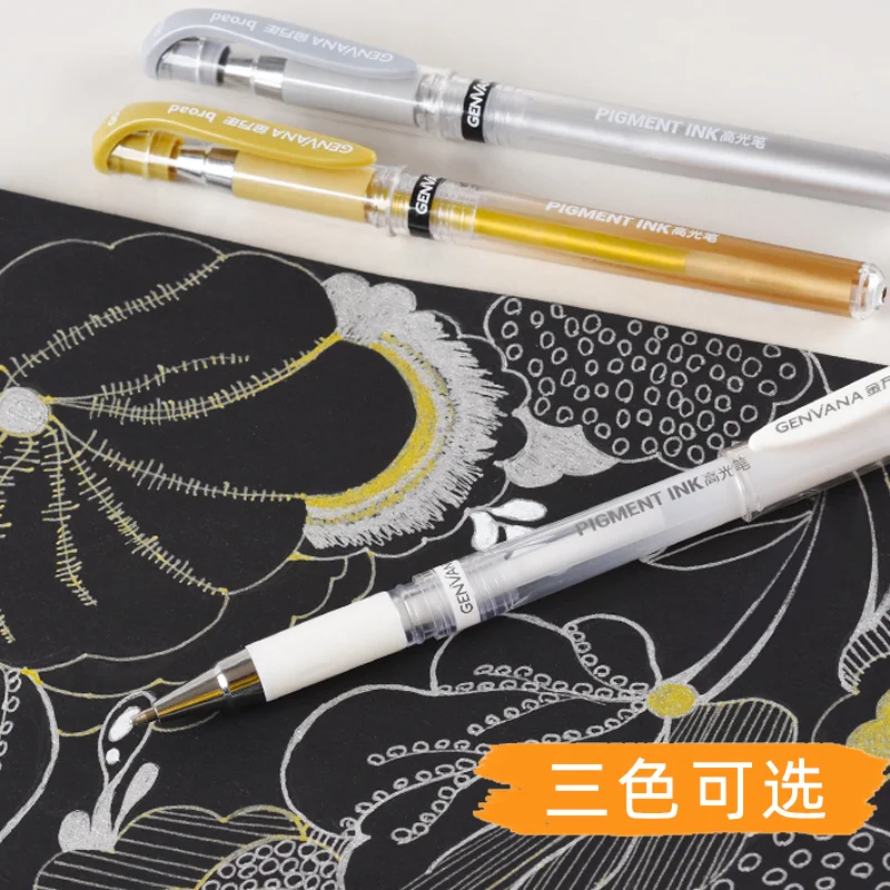 Genvana 1.0 мм Highlight Pen Арт, рисуване на манга, калиграфия, дръжка с пигментными мастило Златен / сребърен / бял на цвят, 3 бр./компл.