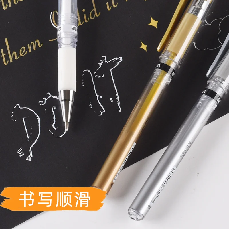 Genvana 1.0 мм Highlight Pen Арт, рисуване на манга, калиграфия, дръжка с пигментными мастило Златен / сребърен / бял на цвят, 3 бр./компл.