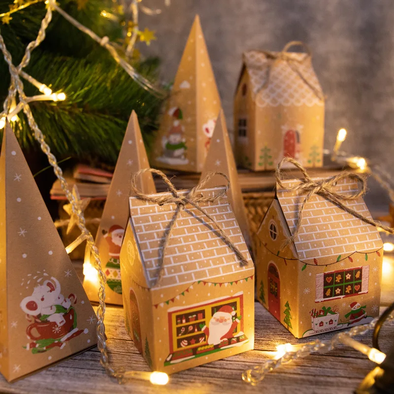 24шт Коледни Кутии с шоколадови Бонбони във Формата На Къща Подарък Кутия на Коледно Парти Полза на Опаковъчни Кутии 2024 Коледна Парти Коледно Дърво Украса За Дома