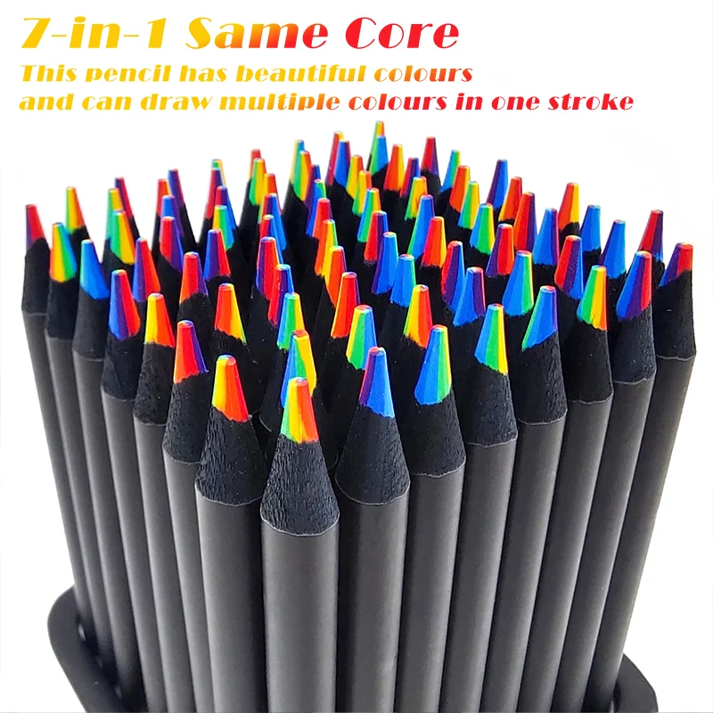 7 Цвята Концентрични Наклон С Преливащи Се Цветове Моливи Комплект Детски Подарък Цветни Моливи Художествена Живопис Канцеларски Материали За Рисуване Цветни Моливи