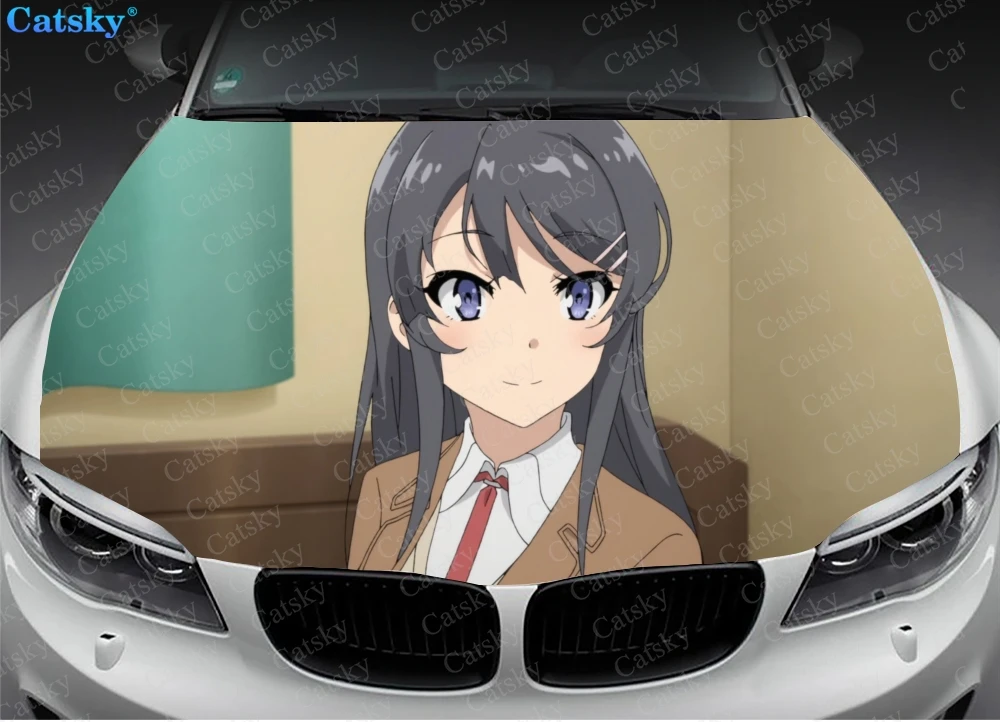 Автомобилни Постелки Mai Sakurajima Peeker, Стикер с изображение на лъв върху предния капак на колата, vinyl стикер на предния капак, пълноцветен графичен стикер, ИЗРАБОТЕНИ по ПОРЪЧКА
