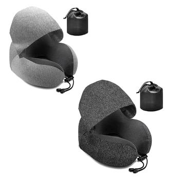 1 БР. пътна възглавница с качулка, U-образна възглавница за шията, възглавници за спане на обяд с шапка сив цвят