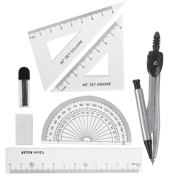1 Комплект компас за геометрия, 7 инструменти за точна геометрия, транспортир за рисуване геометрия, компас, инструменти за рисуване в училище