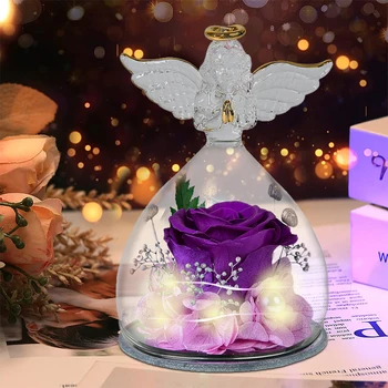 1 Комплект Малки Ангелчета Със запазените рози в стъклото Forever Eternal Rose Flower Коледа, Рожден Ден, Свети Валентин, Сватбен подарък за жени и момичета