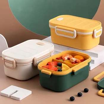 1000 МЛ Двуслойни обяд-бокс Пластмаса ПП за ученици Bento Box Запечатан контейнер за микровълнова печка за деца, Подарък кутия за храна