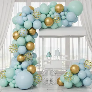 124шт Мятно-зелена и синя венец от балони, конфети от латекс балони за сватби, детски душ за младоженци, украса за парти по случай рождения Ден