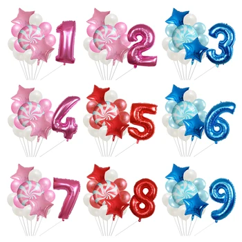 13шт 30-инчов номер фольгированных балони микс Шекерче на клечка червени бонбони гелиевые топки комплект за детски рожден ден декори за коледно парти аксесоари