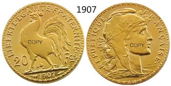 1907 Франция, Позлатен Копирни монета с петела под формата на 20 франка