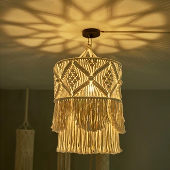 1бр Тъкани гобеленовый лампа в скандинавски стил ресни, окачена лампа в стил бохо, окачен тавана лампа за декоративно домашно спални