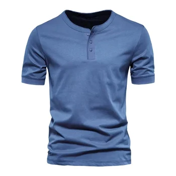 2023 Лятна тениска с високо качество, мъжки однотонная тениска с V-образно деколте и къс ръкав, ежедневни дишаща мъжки дрехи, блузи, тениски, потници