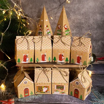 24шт Коледни Кутии с шоколадови Бонбони във Формата На Къща Подарък Кутия на Коледно Парти Полза на Опаковъчни Кутии 2024 Коледна Парти Коледно Дърво Украса За Дома