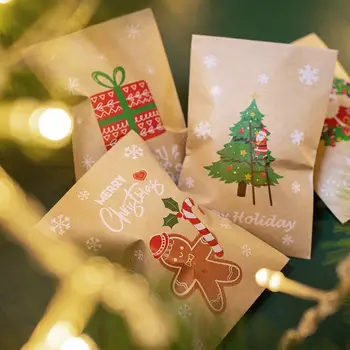 24шт Крафт хартиена торбичка за бонбони и бисквити, подарък за Коледа, Дядо Коледа, Снежен човек, Коледно парти, Коледно коледна опаковки, Подаръчни опаковки, пакети