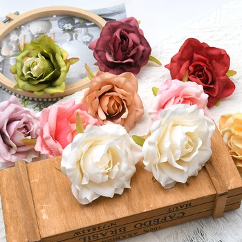 30 бр./7 см Изкуствени бели рози, копринени цветни глави за сватбена декорация, подарък кутия за венци, занаяти, изработени от изкуствени цветя, scrapbooking, Изкуствени цветя
