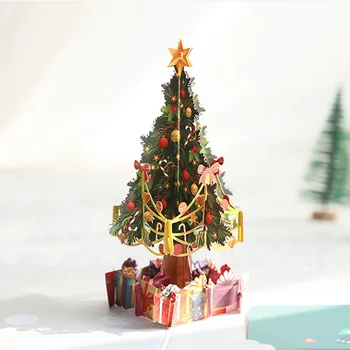 3D изскачащи картички с коледна елха-уникален начин за изразяване на празнични пожелания, сгъваема картичка за Коледа -Творчески подаръци за приятели