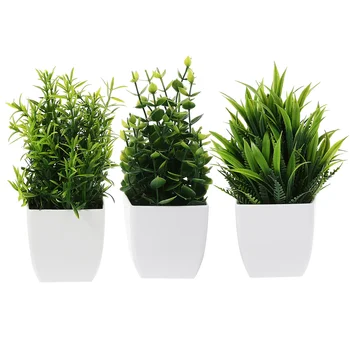 3шт Малки изкуствени растения, мини-изкуствени растения с растения за домашния офис, фалшиви растения в саксии, смесен стил