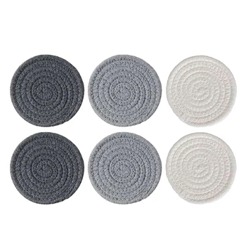 6 Опаковки кръг на каботажните за напитки, Ретро набор от тъкани на каботажните за защита на маса, Термоустойчиви тъкани подложки
