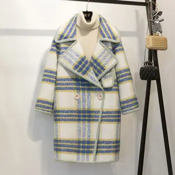 FEIZI Princess ~ Дизайнерски ~ Вълна палто в клетка с голяма яка-поло за жени, зимно палто в нов стил 2022 година.