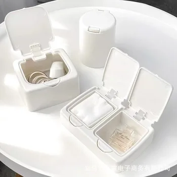 INS Обикновен Настолен Мини пластмасова кутия за съхранение, Кутия за памучни тампони С капак, Прахоустойчив Органайзер за съхранение на канцеларски материали