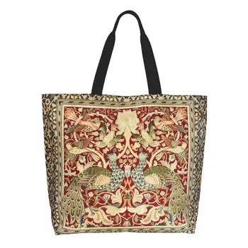 Kawaii William Morris Реколта чанта-тоут за пазаруване с цветен текстил модел, холщовая пазарска чанта на рамото за хранителни стоки