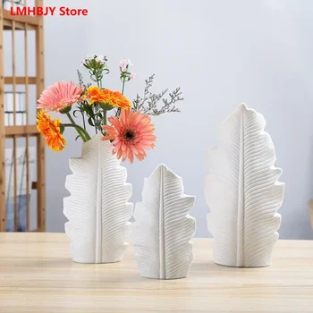 LMHBJY Керамични вази в скандинавски минималистичном стил, украса от бели изгорял сухи цветя, вградени в предмети от интериора