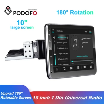 Podofo Android Авто Радио 1 Din Стерео Универсален Мултимедиен Плеър 10 Инча С Възможност за Завъртане на 180 ° Хоризонтално и Вертикално на Потребителския Интерфейс