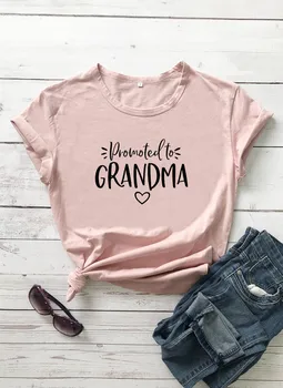 Promoted to Grandma Дамски блузи с къс ръкав, тениска, забавна ежедневна тениска от 100% памук тениска за бъдещи баби, подарък за Деня на майката, за баби