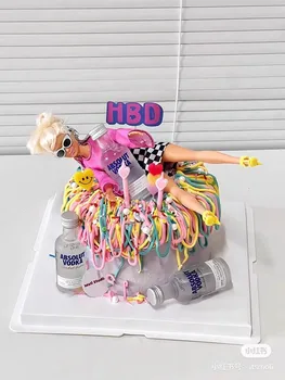 Topper за торта Pink Girl Cake Deco за набиране на кукли Барби с глава на кукла Glitter, топперы за торта за момичета, накити за жена за рожден ден