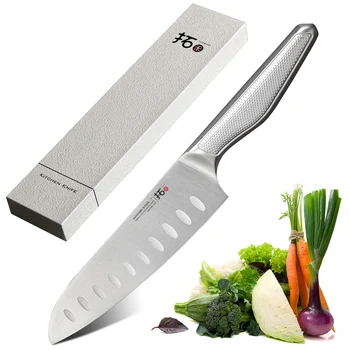 TURWHO 7-инчов професионален нож Santok Кухненски ножове от високо неръждаема стомана, Немски Ножове готвач от стомана 1.4116, Инструменти за приготвяне на храна