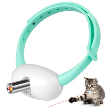 Автоматична играчка за котки, Носене Лазерен мъчителен нашийник за котки, Зареждане чрез USB, Онлайн обучение коте, Забавни играчки