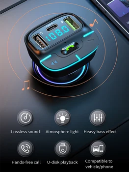 Автомобилен Bluetooth FM трансмитер Dual USB QC3.0-Бързо Зарядно Устройство Atmosphere light BT5.3 Безжичен Аудиоприемник Хендсфри Автомобилен MP3 плейър