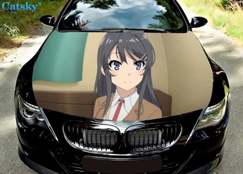 Автомобилни Постелки Mai Sakurajima Peeker, Стикер с изображение на лъв върху предния капак на колата, vinyl стикер на предния капак, пълноцветен графичен стикер, ИЗРАБОТЕНИ по ПОРЪЧКА