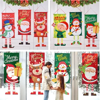 Весела Коледа, Окачен флаг, Коледна украса 2023, Коледен банер на верандата, врати, балкон, Дядо коледа, Снежен човек, Коледна декор Навидад
