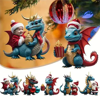 висулка във формата на елхи с дракон, 2D Акрилни реалистичен Коледен ключодържател с дракон, окачване-чар, жени, мъже, момичета, за чанти, раницата