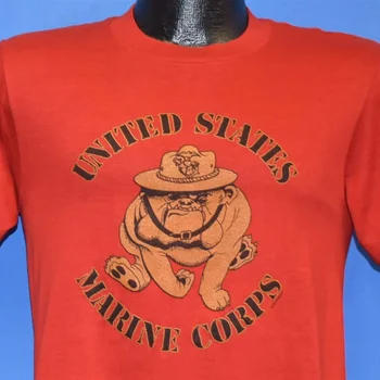 Военна тениска с талисман на Корпуса на морската пехота на САЩ от 80-те години на Малък Булдог USMC