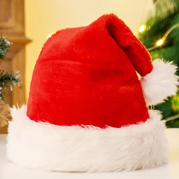 Възрастни Детски Коледни Шапки На Дядо Коледа Червена Къса Плюшен Капачка Зимни Топли Коледни Шапки Merry Christmas Party Decor Happy New Year 2024
