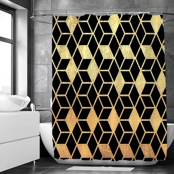 Геометрична Златни Подплата за завеси за душ Популярна Водоустойчив Тъканно Завеса за душ Декор на банята Черна завеса за баня с куки
