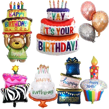Голям хит на продажбите, балон от алуминиево фолио, оформление на партито по случай рождения ден, Трислоен торта, балон за торта във формата на мечка