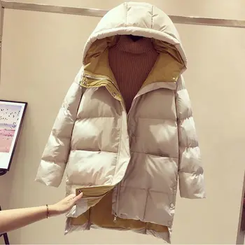 Дамски 2023 Нова Зимна Naka яке с памучна подплата В дългата версия на корейския широки дрехи от плътен хляб Директно однотонного цвят