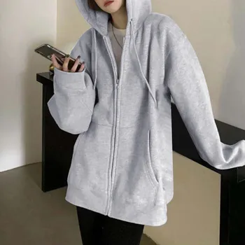 Дамски есенен тънка hoody с цип 2023, Дамски проста однотонная hoody с цип, на Горно облекло за почивка