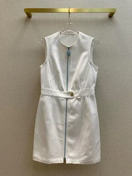 Джинсовое рокля с кръгло деколте, високо качество, модерен темперамент, тънка, ежедневното лятно женствена рокля 2023 г., новост