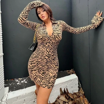Жена секси рокля ПОЛО с леопардовым принтом в европейски и американски стил, с яка-часова Spicy Момиче Slim Fit С дълги ръкави и пола с мирис на задните части