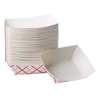 За еднократна употреба хартиени корита за хранене 100 бр - херметически затворен хартиени лодки за хранене в червената и бялата клетка - Хартиени корита за хранене