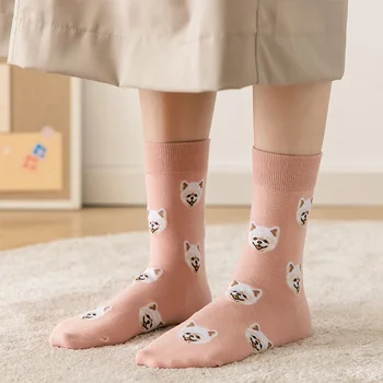 Забавни Памучни Чорапи Дамски Тръба Забавен Чорап Tide Памук Harajuku Kawaii Кученце Дълги Чорапи Мода Mori Момиче за Есента с Шарени Кучета